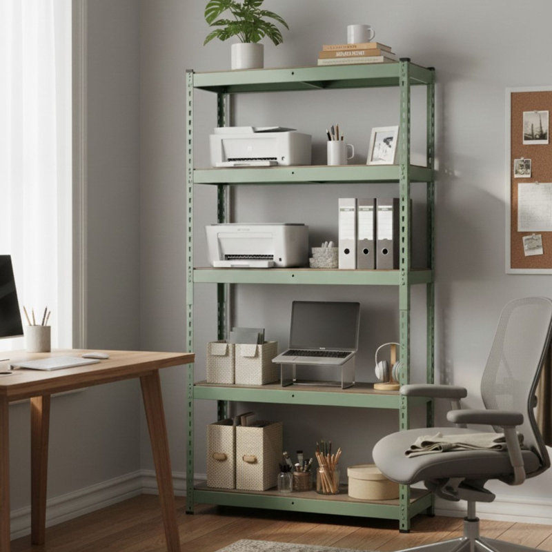 Bibliothèque l 36 po x P 12 po x H 72 po couleur + MDF chêne 5 niveaux 200 lb, Vert menthe
