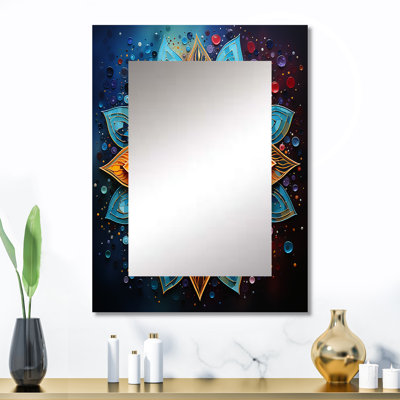 Marlin or sarcelle mandala de yoga pointillisme - miroir décoratif de yoga, miroir mural traditionnel, impression d'art en métal