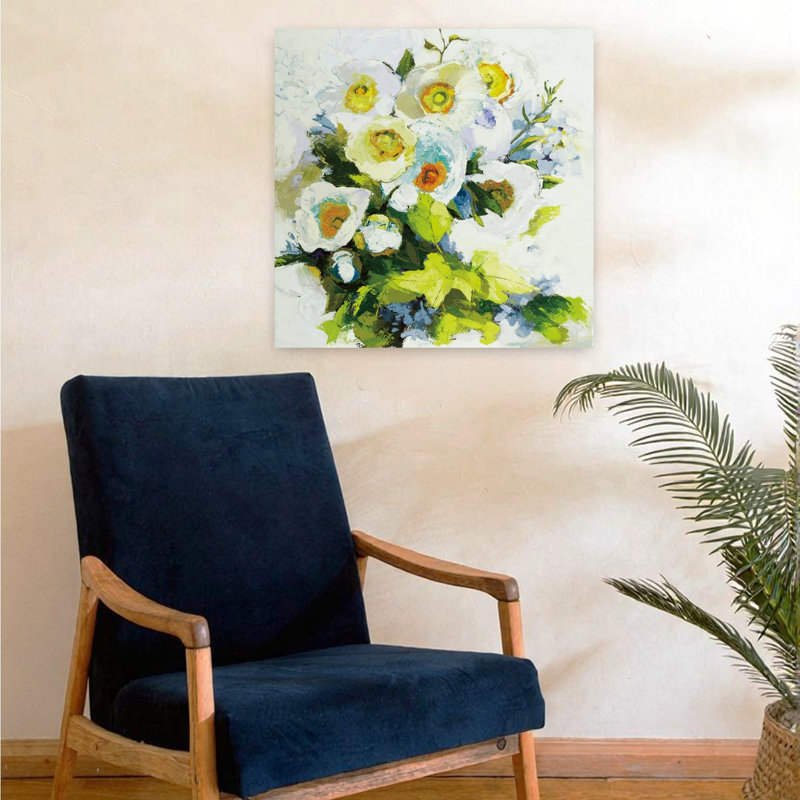 Art contemporain de coquelicots et pivoines, H 24 po x l 24 po