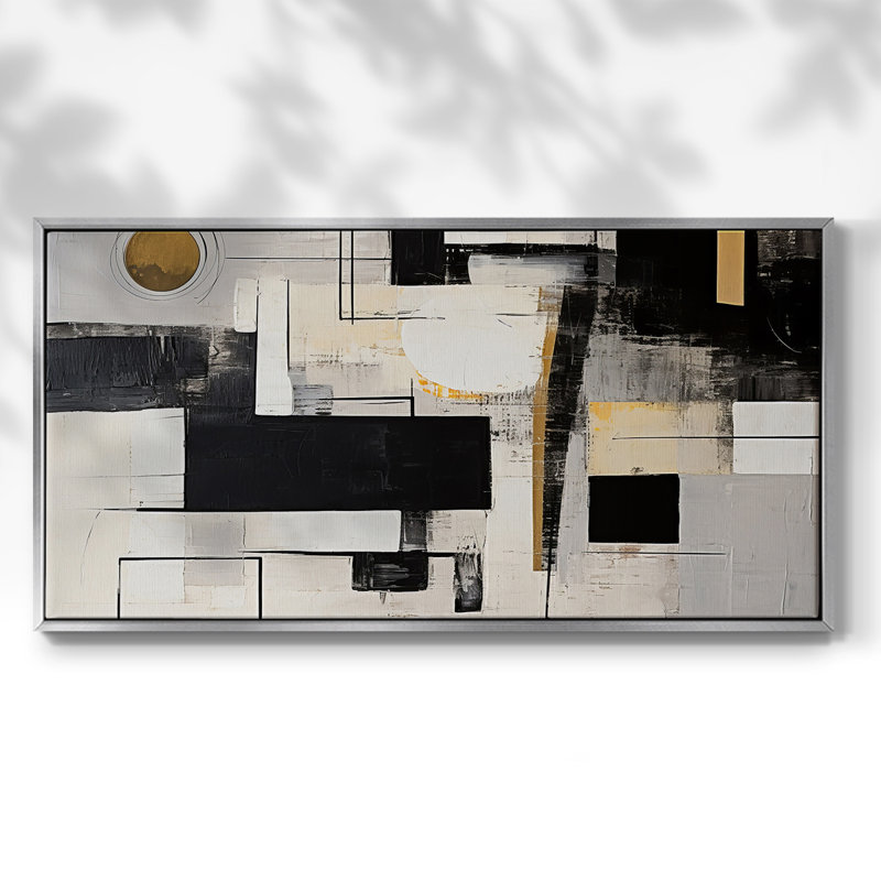 «Abstract Series» -CCCLLXXIX- Toile tendue avec châssis tendue, prête à être accrochée, H 25 po x l 49 po, Argent argent