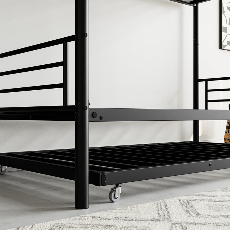 Twin Bunk Bed With Trundle, Metal Frame, , Full - Length Guardrail, Noise , Space Saving, Ideal For Bedrooms Trundle Compact Spaces, Steel Easy To Up