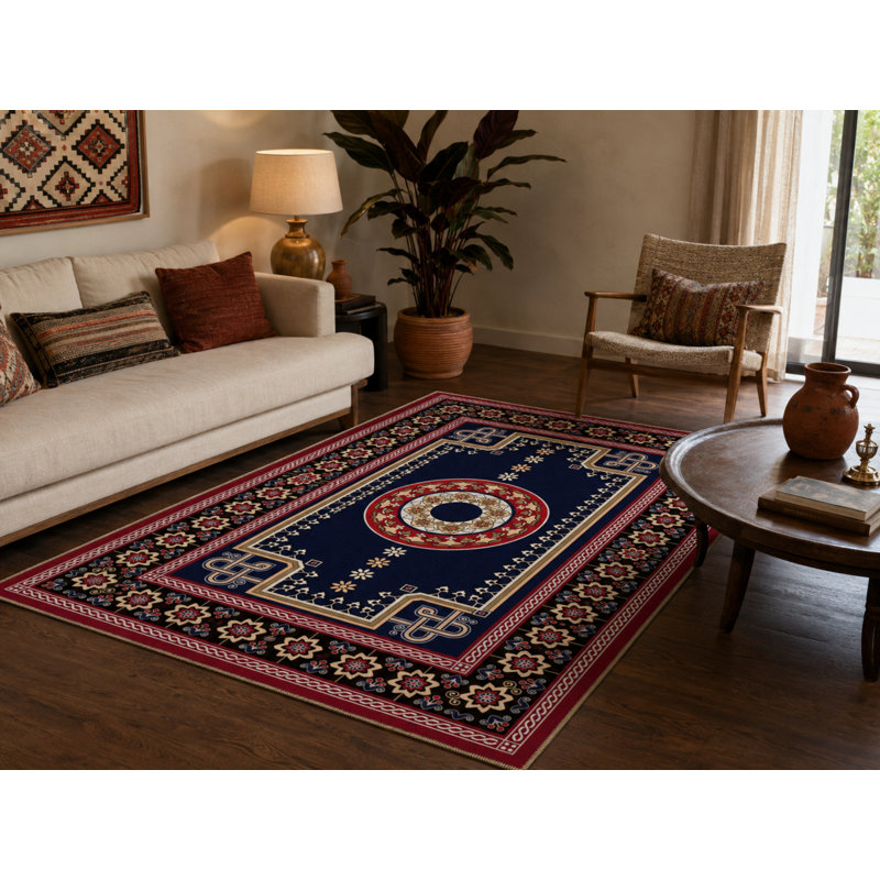 Geometric Pink Black Patterned Decorative And Woven Based Washable Carpet, Round 3'4"