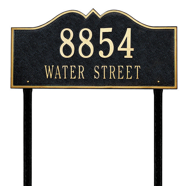 Hillsboro 2-Line Lawn Address Sign, Black and Gold, Yes