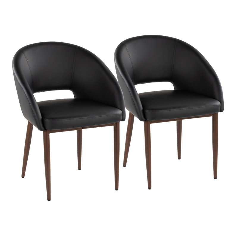 Chaise en métal noyer et similicuir noir