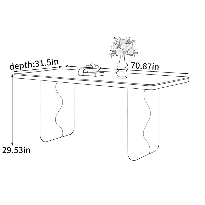 Table de salle à manger de style français, H 29,53 po x L 70,87 po x l 31,5 po