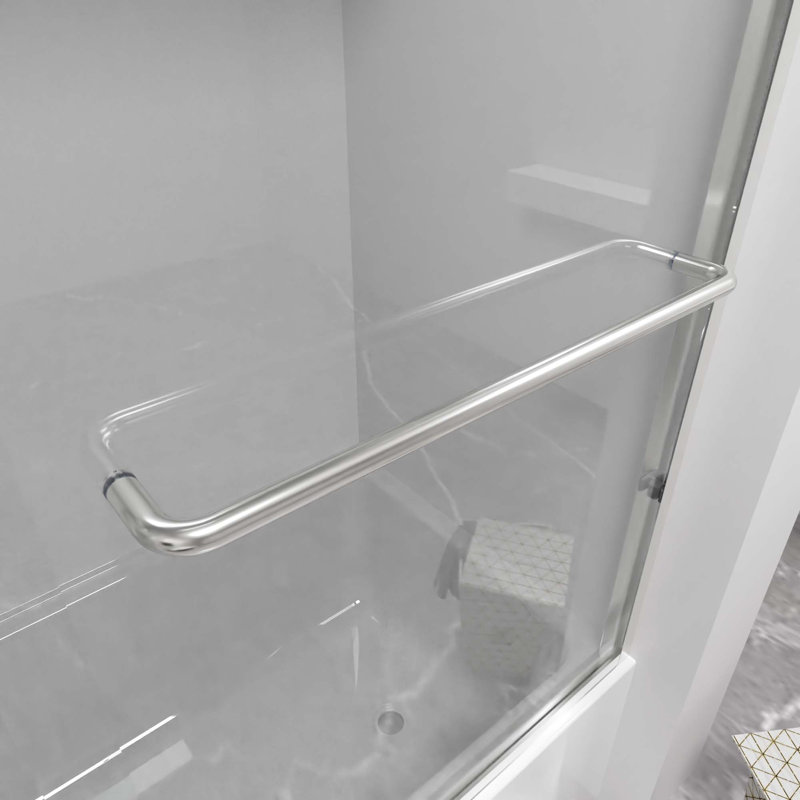 Porte de baignoire coulissante double semi-sans cadre de 59 po L x 56 po H, Chrome, Transparent