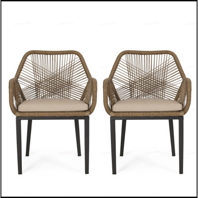 RUSSELL Wicker Dining Club Chair With Modern Weave Design And Water-Resistant Cushions, Perfect For Outdoor Spaces