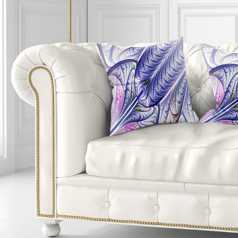 Vitrail fractal - coussin imprimé abstrait, 18 po x 18 po, Coussin décoratif, Bleu / blanc