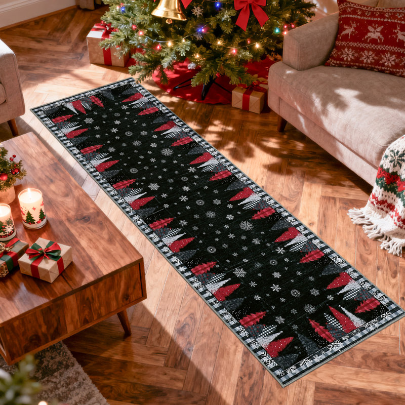 Tapis de Noël noir à motif écossais 2 pi x 8 pi Buffalo Black
