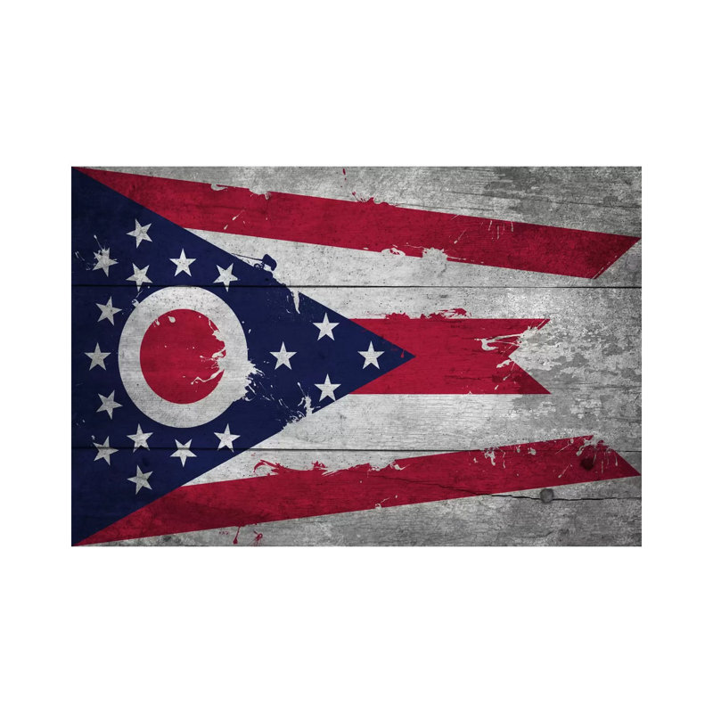 Ohio FlagWood Planks With Splatters by ICanvas - Wrapped Canvas Gallery-Wrapped Canvas Giclée, 20.32 cm H x 30.48 cm W