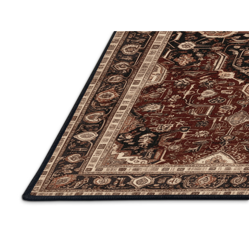 Tapis persan noir lavable à la machine, Rond 3 pi