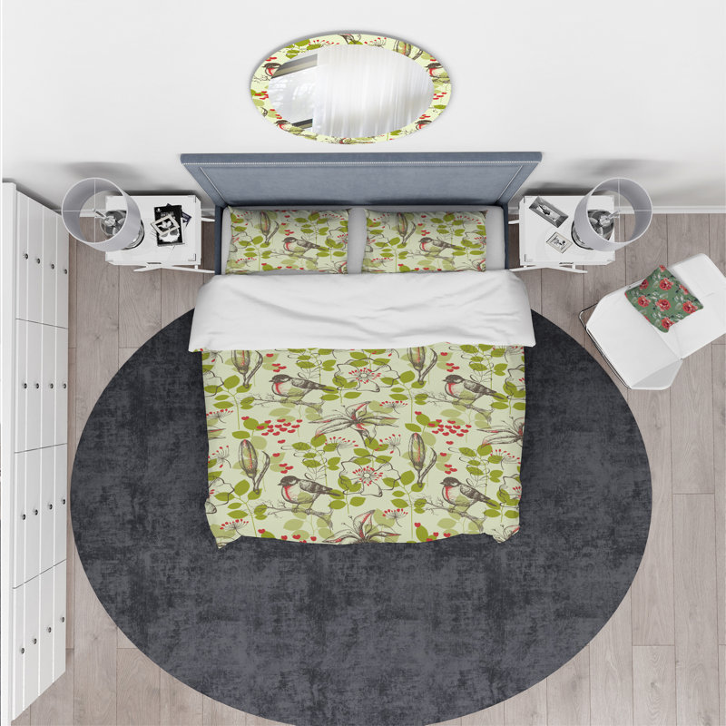 Ensemble de housse de couette designart petites oiseaux et lilies et little hearts