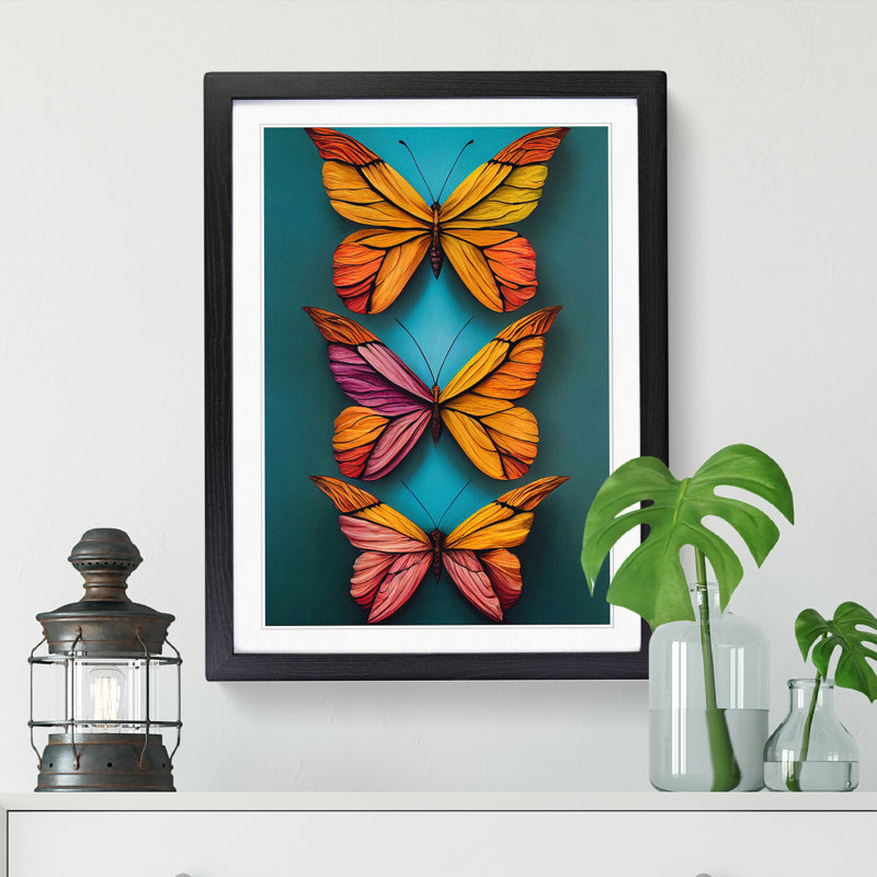 Butterfly Contemporary - Single Picture Frame Print, 64cm H x 46cm W x 2cm D, Black Framed