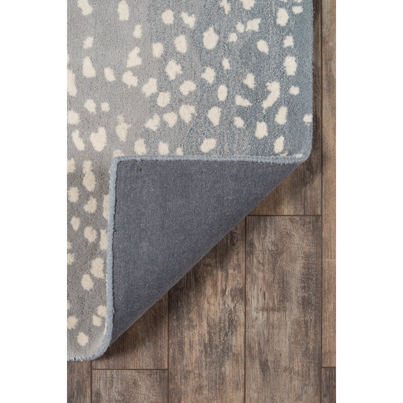 Woodland Animal Print Handmade Tufted Wool Gray/Blue Area Rug, Rectangle 8'9" x 11'9"