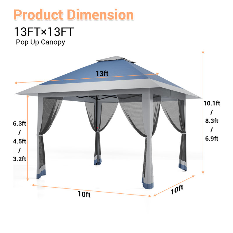 13x13 Pop-Up Gazebo with Double Roof and Mosquito Netting – Waterproof UV-Resistant Patio Canopy Tent, Navy