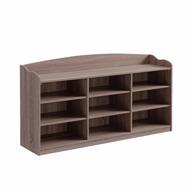 Dark Taupe Wooden Shoe Basket, Ideal For Entryway Storage Holder With Nine Shelves, Finish