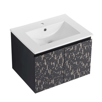 Meuble-lavabo flottant mural avec lavabo en céramique et porte d'armoire à fermeture en douceur