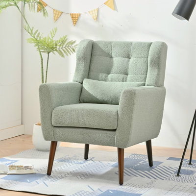 Chaise d'appoint moderne, chaises de salon en tissu Teddy, chaise de lecture confortable, chaise d'appoint de style Mid-Century, chaises avec accoudoirs pour salon, chambre à coucher (vert clair)