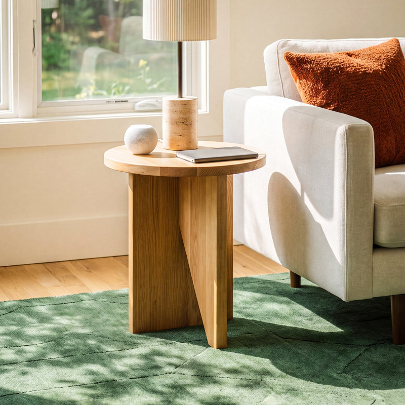 Shayne Solid Wood Abstract End Table, Natural