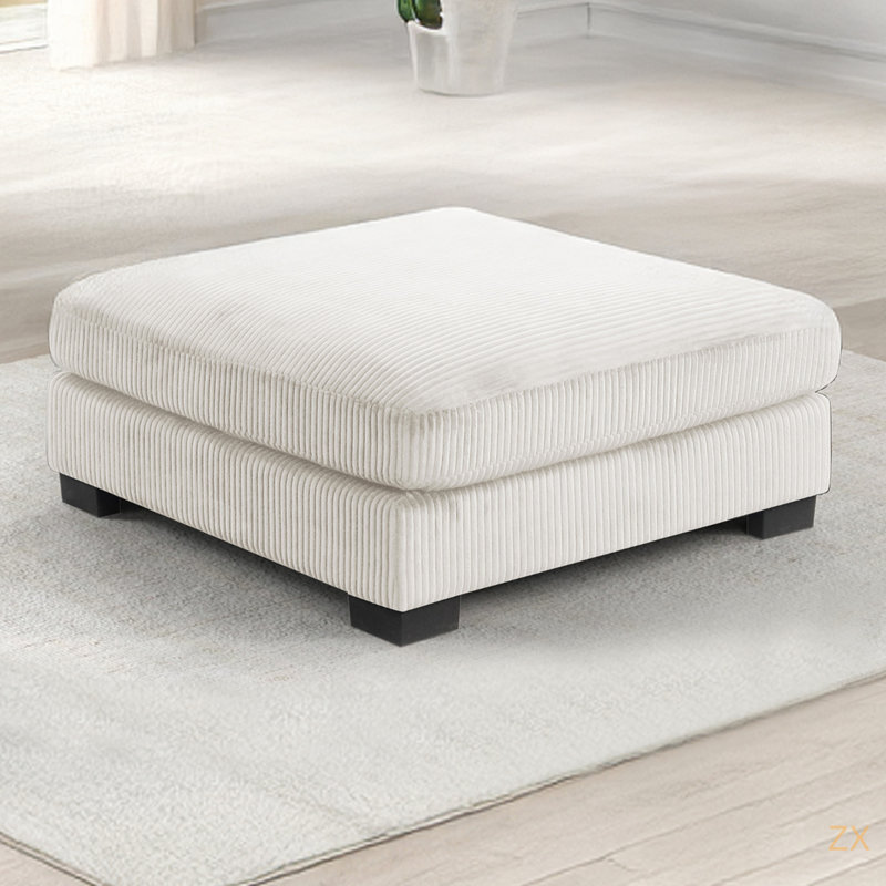 Bentley Modern Style Corduroy Fabric Upholste Ottoman Made With Wood Frame, Cream