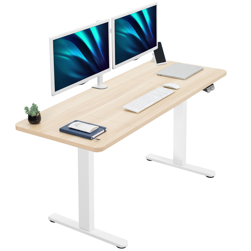 Bureau électrique à hauteur ajustable, série DESK-KIT-B06B, Bois clair/blanc