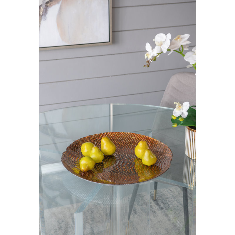Assiette décorative en verre doré / brun