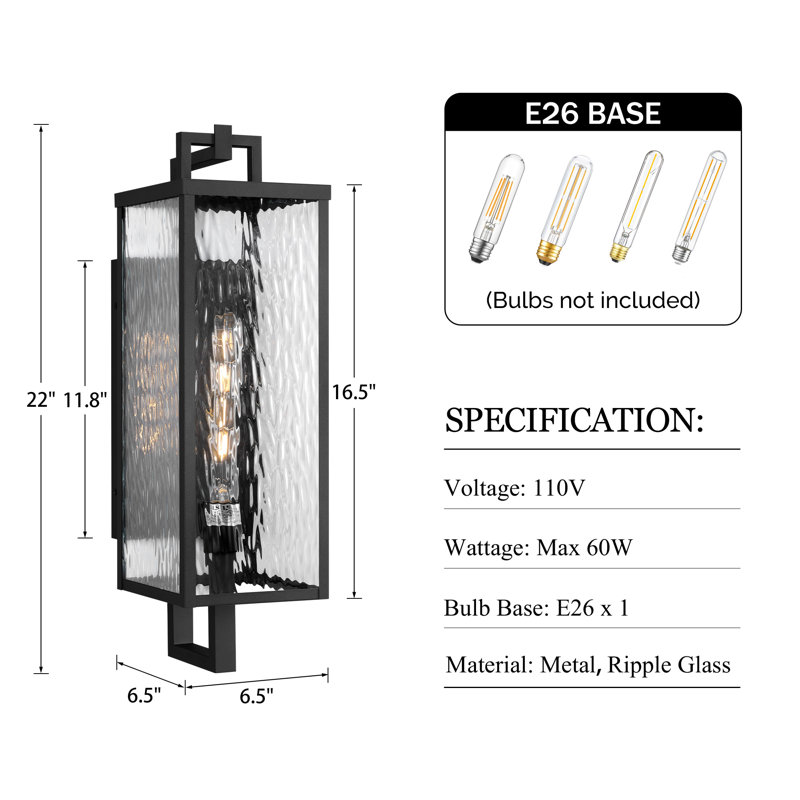 1 - Light 22''H Water Rippled Glass Outdoor Wall Lantern