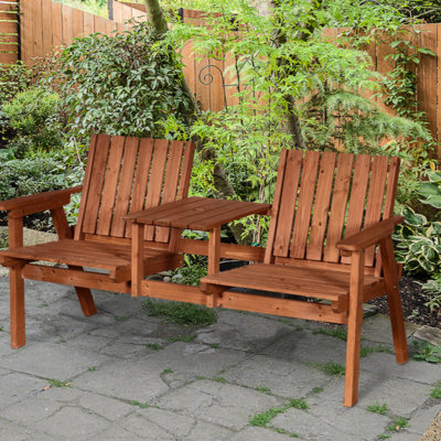 Patio Bench Garden Bench With Middle Table And Umbrella Hole Wooden Outdoor Bench Patio
