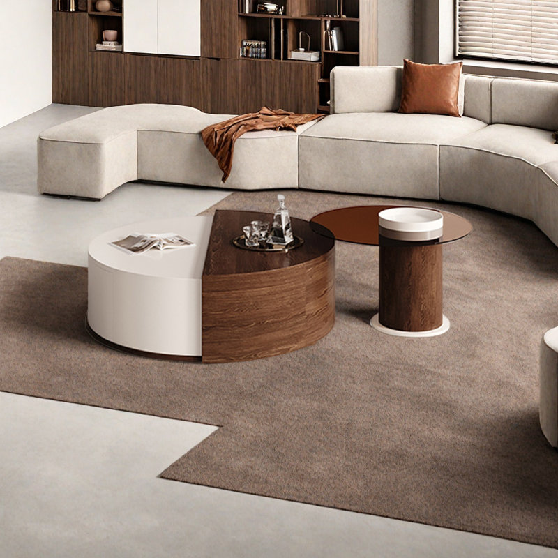Modern Rotating Round Storage Coffee Table Set