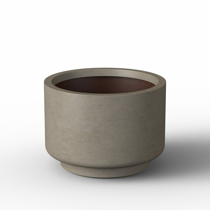 Large Concrete Round Planter / Pot With Drainage Holes, 11.47" H x 15.75" W x 15.75" D, Light Gray (Upgraded Interior)