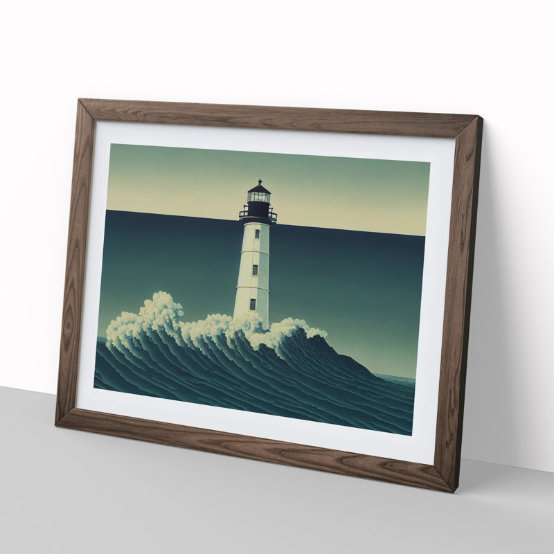 Popular Lighthouse - Single Picture Frame Print, 46cm H x 64cm W x 2cm D, Walnut