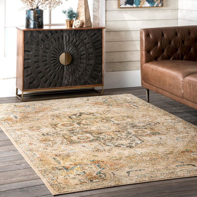 Tapis à motif oriental brun clair, Rectangle 5 pi x 7 pi 5 po