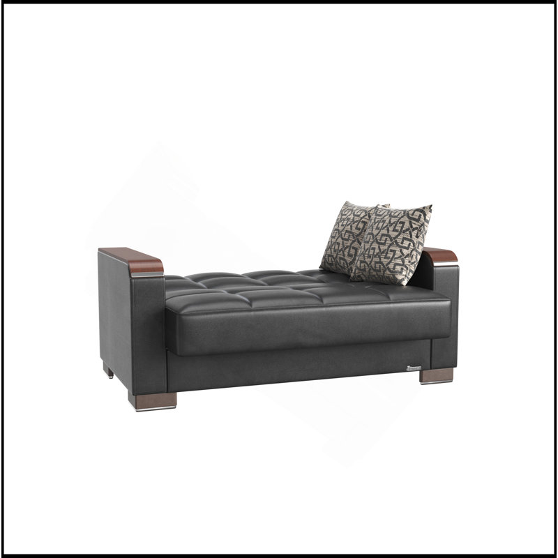 Causeuse rembourrée avec garniture en bois rembourrée avec rangement, polyuréthane noir