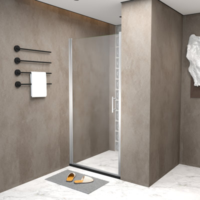 36"x 72" Pivot Shower Door, Matte Black Aluminum Frame, Half Frame ,1/4"(6mm) Tempered Glass Explosion Proof Film
