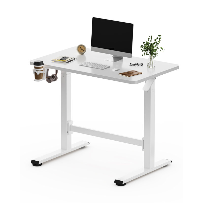 Gas Spring Adjustable Mobile Standing Desk With Wheels, Blanc, H 45,3 po x l 39,4 po x P 23,6 po