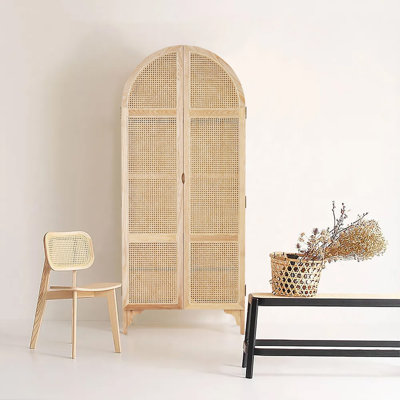 Natural Woven Rattan Bedroom Clothing Armoire With Hidden 2 Doors And Drawers Wardrobe by Bayou Breeze