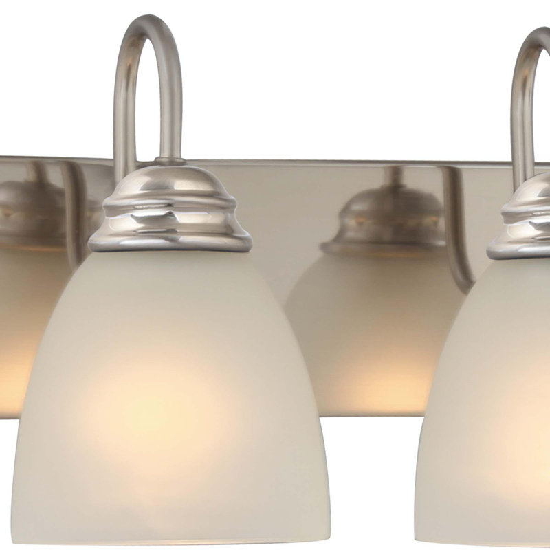 Mari 4-Light Indoor Brushed Nickel Bath or Vanity Light Bar or Wall Mount with White Frosted Glass Bell Shades