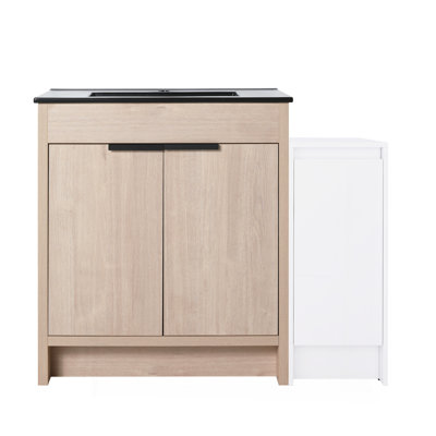 Meuble-lavabo autoportant de 42 po avec lavabo en céramique et armoires de rangement, porte à fermeture douce