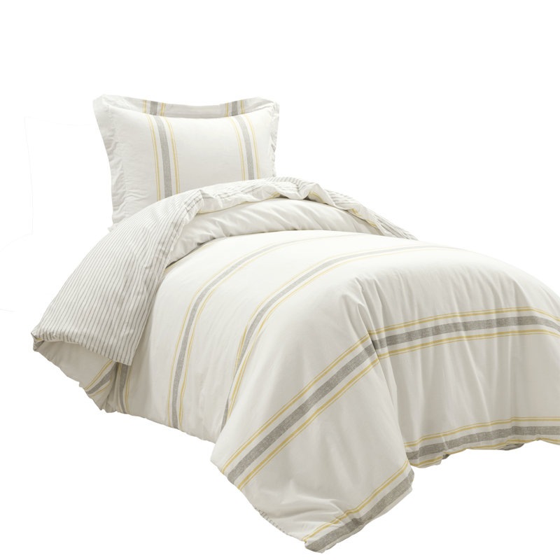 Standard Cotton 460 TC Reversible 3 Piece Duvet Cover Set, Neutral, Twin XL Duvet Cover + 2 Standard Shams