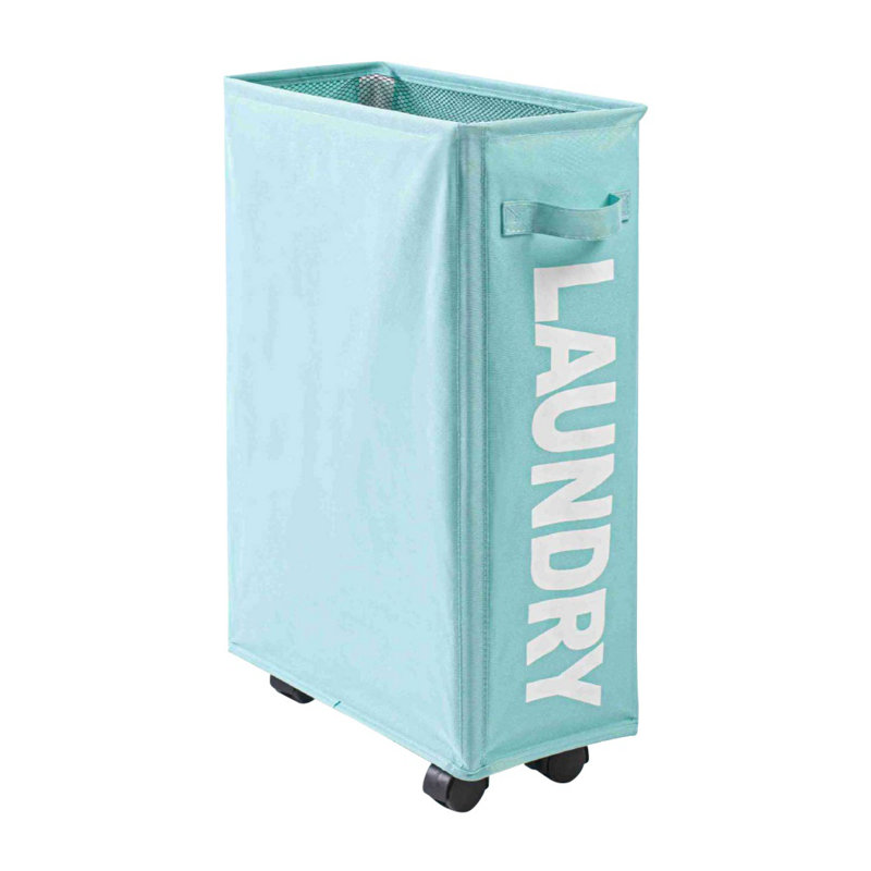 Rolling Laundry Hamper with Handles, Blue, 22.8 H" x 15.4 W" x 7.3 D"