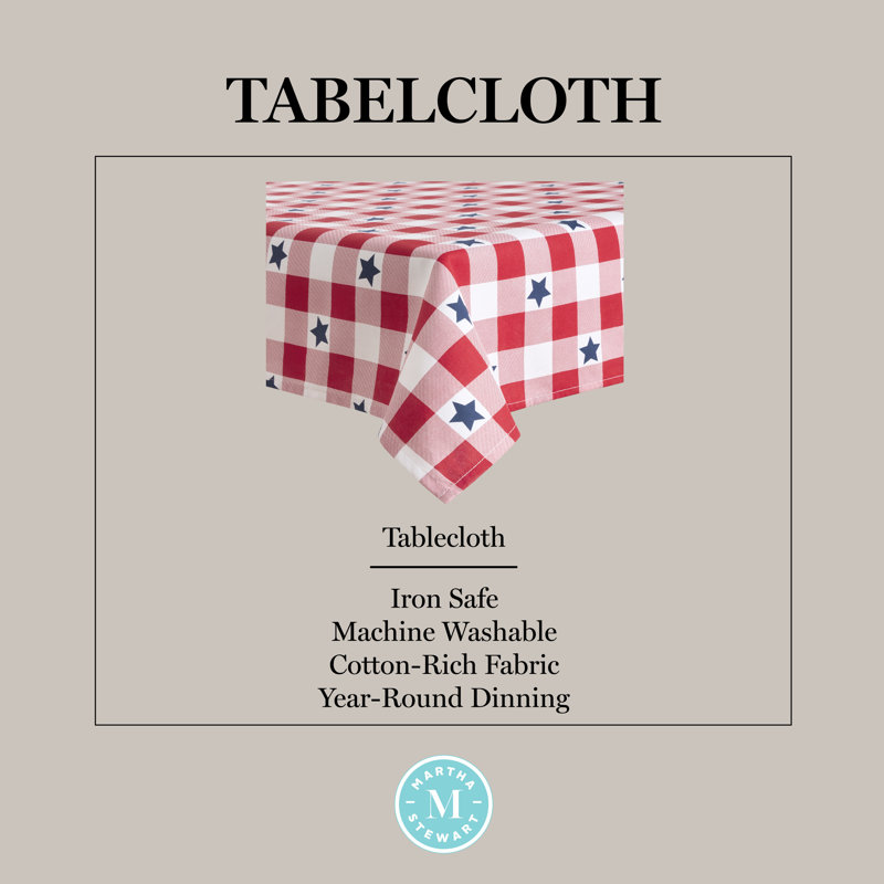 Patriotic Red White and Blue Cotton Rectangle Tablecloth