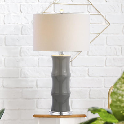 Lampe de table à DEL en céramique avec abat-jour cylindrique rigide - Design traditionnel moderne de 26,5 po pour la chambre à coucher, le salon et le bureau - comprend une ampoule à DEL écoénergétique