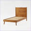 Structure de lit simple en bois d'acacia massif - Design Mid-Century, aucun sommier requis, finition naturelle pour la chambre à coucher