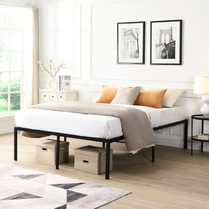 Black Heavy Duty King Size Metal Bed Frame - Quick & Simple Setup, No Noise Or Shaking, Supports 1000 Pounds, Even Mattress Support, Under Cleaning, Leg Connection Holes Frame, Fast Assembly, Squeak,