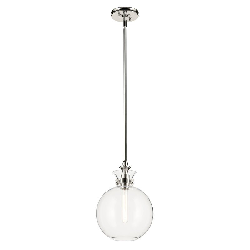 Luminaire suspendu 1 lumière avec verre transparent, Transparent, Nickel poli, H 14,5 po x l 10,25 po