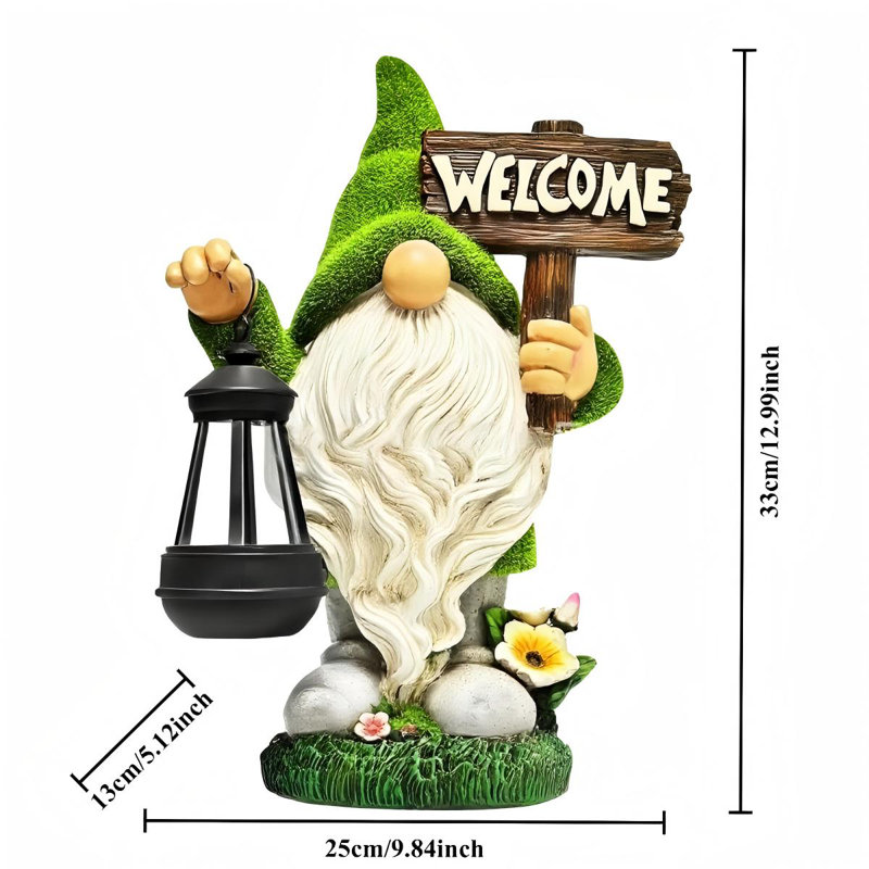 Statues de jardin solaires gnomes, H 10 po x l 8 po x P 15 po