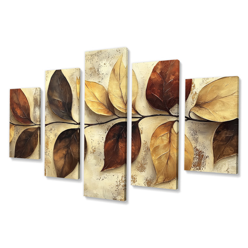 Chocolat brun feuilles de cenery II - art mural brun - art mural traditionnel sur toile losange