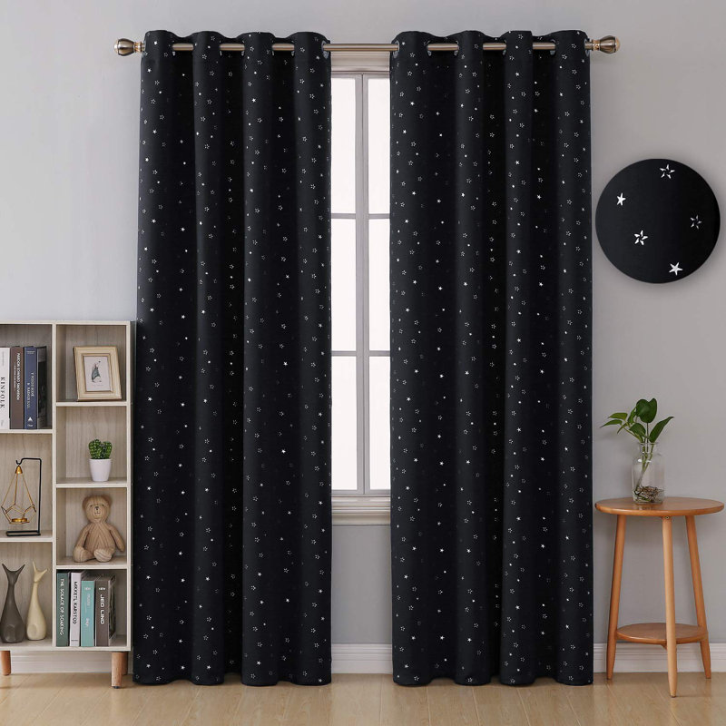 Star Printed Room Darkening Thermal Insulated Curtain Panels (Set Of 2), 52" W x 84" L, Black