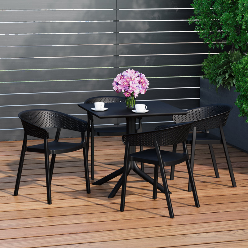 Ensemble repas carré pour 4 personnes, Noir, noir, noir, noir