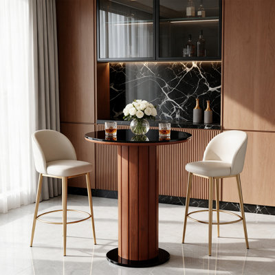 37.8" H Round Bar Table, High Bar Table with Tempered Glass Top, Modern Pub Height Table for Home, Bars, Cafes